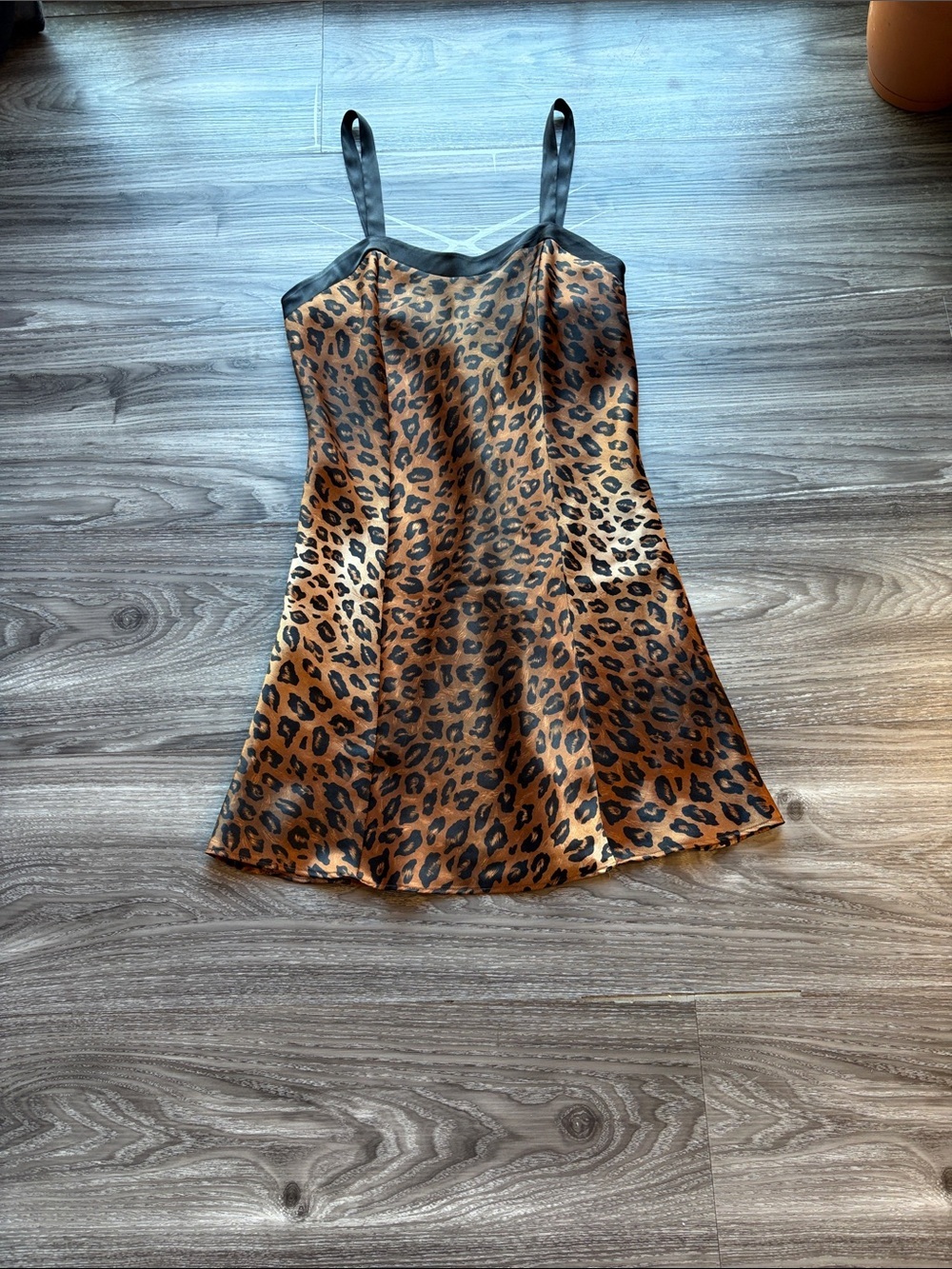 Kathy Ireland Leopard Print Satin Lingerie Slip Dress  Nightie Small